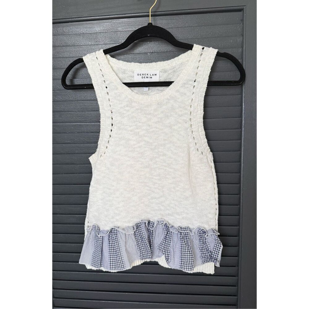 Derek Lam Denim Small White Knit Crochet Tank Top